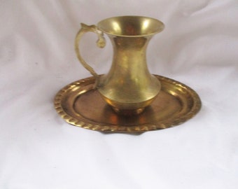 SALE  Vintage Brass Small Pitcher and Tray Display Accent Vintage Home and Living Import Brass Accent Gift Side Table Bedroom Bath Brass