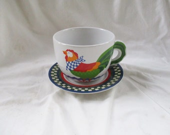 Vintage Mixed Matched FTD Rooster Soup Cup / Vintage Ellas Rooster Saucer Set of Two Vintage Mother's Day Gift Set Vintage Home and Living