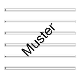 Puede incluir: Hoja de música en blanco con cinco pentagramas, cada uno con una doble barra al principio y al final.