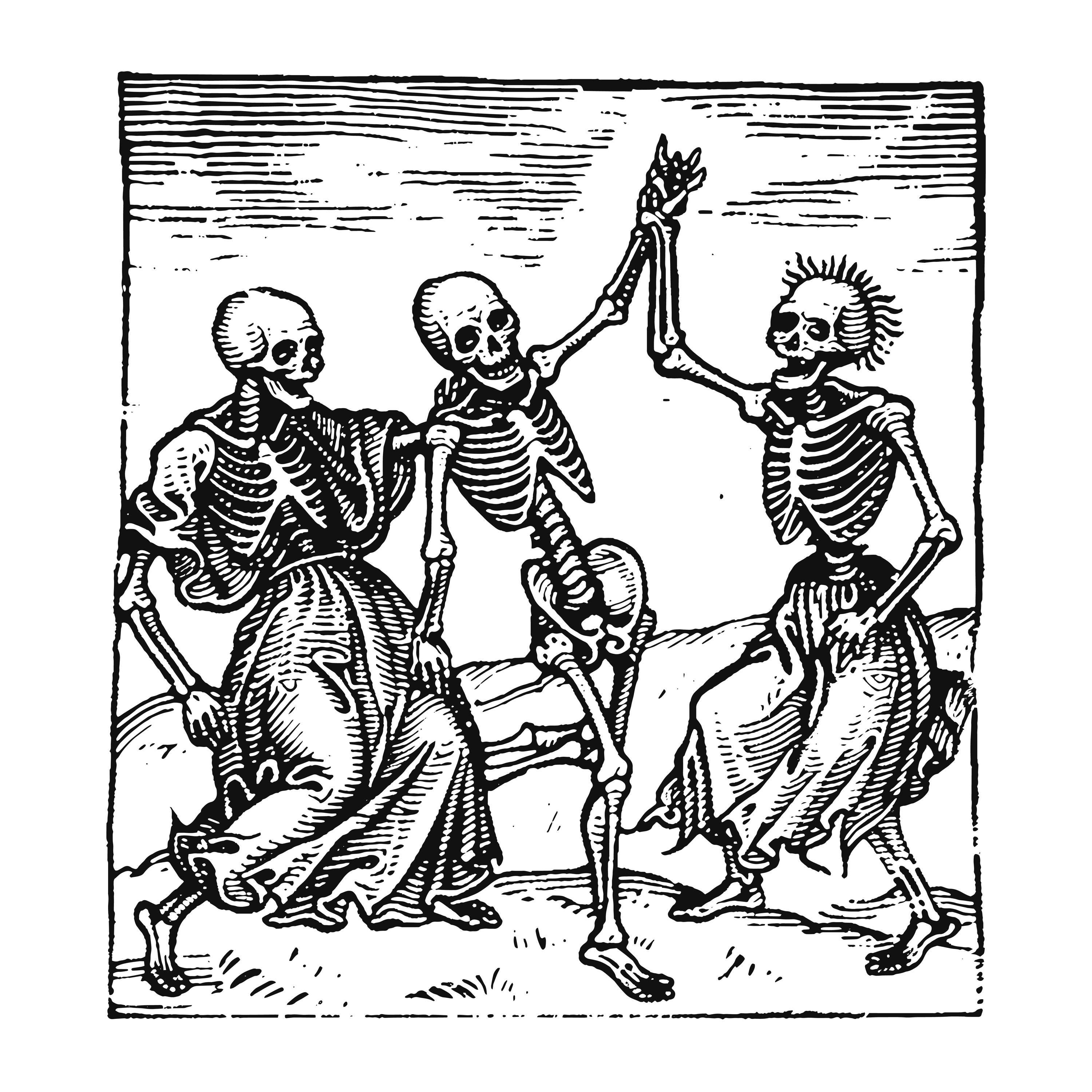 Woodcut Illustration of a Dance Macabre. Vintage Grunge Vector