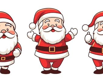 Weihnachtsmann Cartoon Illustration. Set aus drei verschiedenen Posen. Weihnachtliche Vektor-Design-Elemente. Digitale EPS-, JPG- und PNG-Datei.