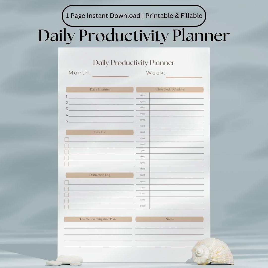 Daily Productivity Planner Printable, Daily Task Organizer, Time ...