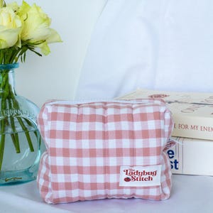 Vintage Rose Gingham Quilted Pouch | Handmade Makeup Bag | Soft Cotton Travel Organizer | Cottagecore Gift