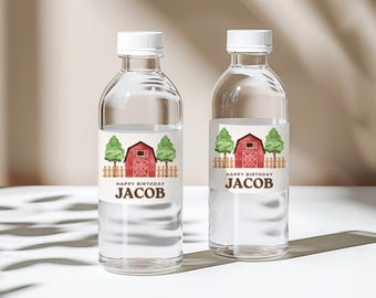 Cute Farm Water Bottle Labels, Editable Canva Template, Barnyard Birthday Party Decor, Farm Animal Printable, Instant Download