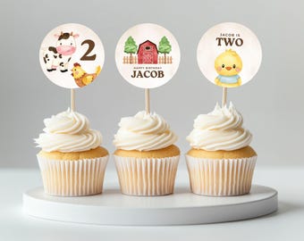 Farm Birthday Cupcake Toppers, Farm Invite, Farm Animals Birthday Decor, Instant Download, Editable Invitation, Birthday Boy or Girl