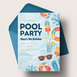 9e verjaardagsuitnodiging zwembadfeest, zomer verjaardagsfeestje uitnodigen, zwemfeest, uitnodiging zwembadfeest, digitale uitnodiging, jongen of meisje