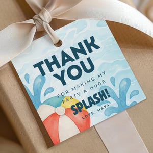 Pool-Party Favor Tag, Pool-Party Dankeschön-Tag, Geburtstagstag, Party druckbare, bearbeitbare Dankeschön-Tag, Dankeschön-Tag, Geschenkanhänger, Pool-Party
