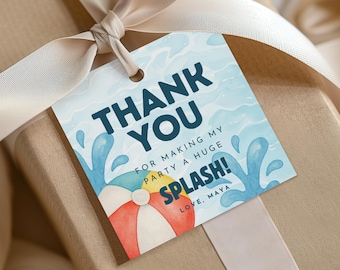 Pool Party Favor Tag, Pool Party Thank You Tag, Birthday Tag, Party Printable, Editable Thank You Tag, Thanks Tag, Gift Tag, Pool Party