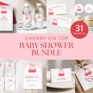 Cherry On Top Baby Shower Bundle, Cherry On Top Baby Shower Decorations, with Games Bundle and All Decorations, Baby Shower Girl