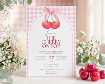 Cherry On Top Baby Shower Invitation, Cherry On Top Invite, Baby Shower Invite, Instant Download, Editable Invitation, Baby Shower Girl