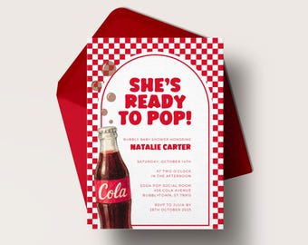 She's Ready To Pop, Ready To Pop Baby Shower, Pop Baby Shower Invitation, Soda Baby Shower Invite, Baby Shower Invitation, Girl or Boy