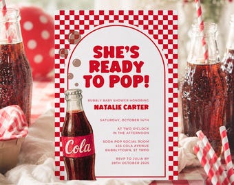 She's Ready To Pop, Ready To Pop Baby Shower, Pop Baby Shower Invitation, Soda Baby Shower Invite, Baby Shower Invitation, Girl or Boy