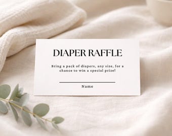 Minimalist Diaper Raffle Card, Editable Canva Template, Neutral Baby Shower Insert, Simple Printable Raffle Ticket, Instant Download