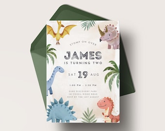 Dinosaur 2nd Birthday Invitation, Dinosaur Party Invite, Party Printable, Dinosaur Birthday, Instant Download, Editable Invitation