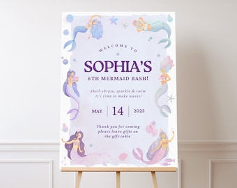 Mermaid Birthday Welcome Sign, Welcome Poster, Welcome Sign Template, Modern Editable DIY Welcome Sign 8x10", 18x24", 24x36"