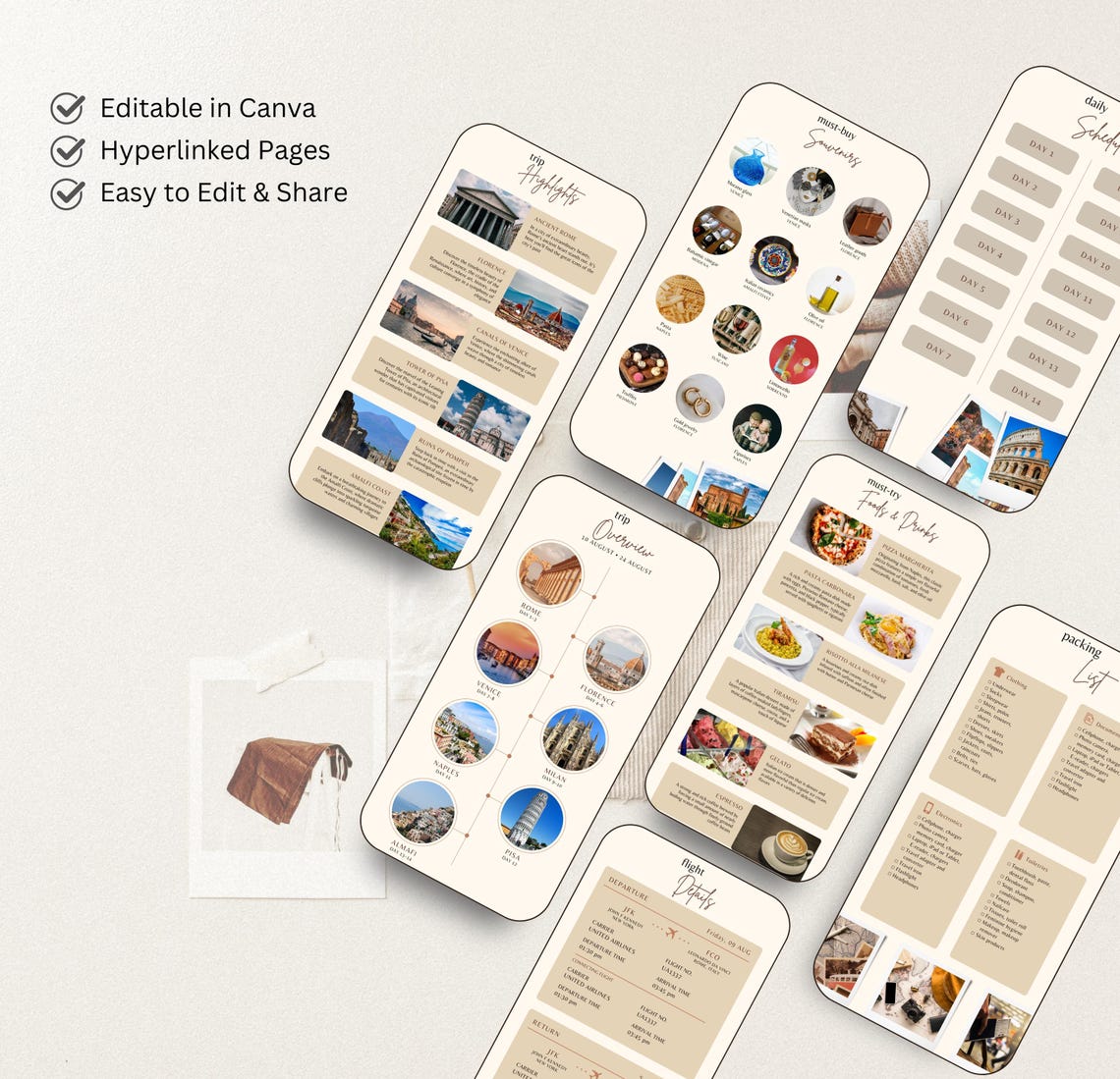 Mobile Travel Itinerary Template, Editable Trip Planner (PDF) - Etsy