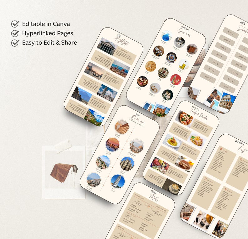Mobile Travel Itinerary Template, Editable Trip Planner (PDF) - Etsy