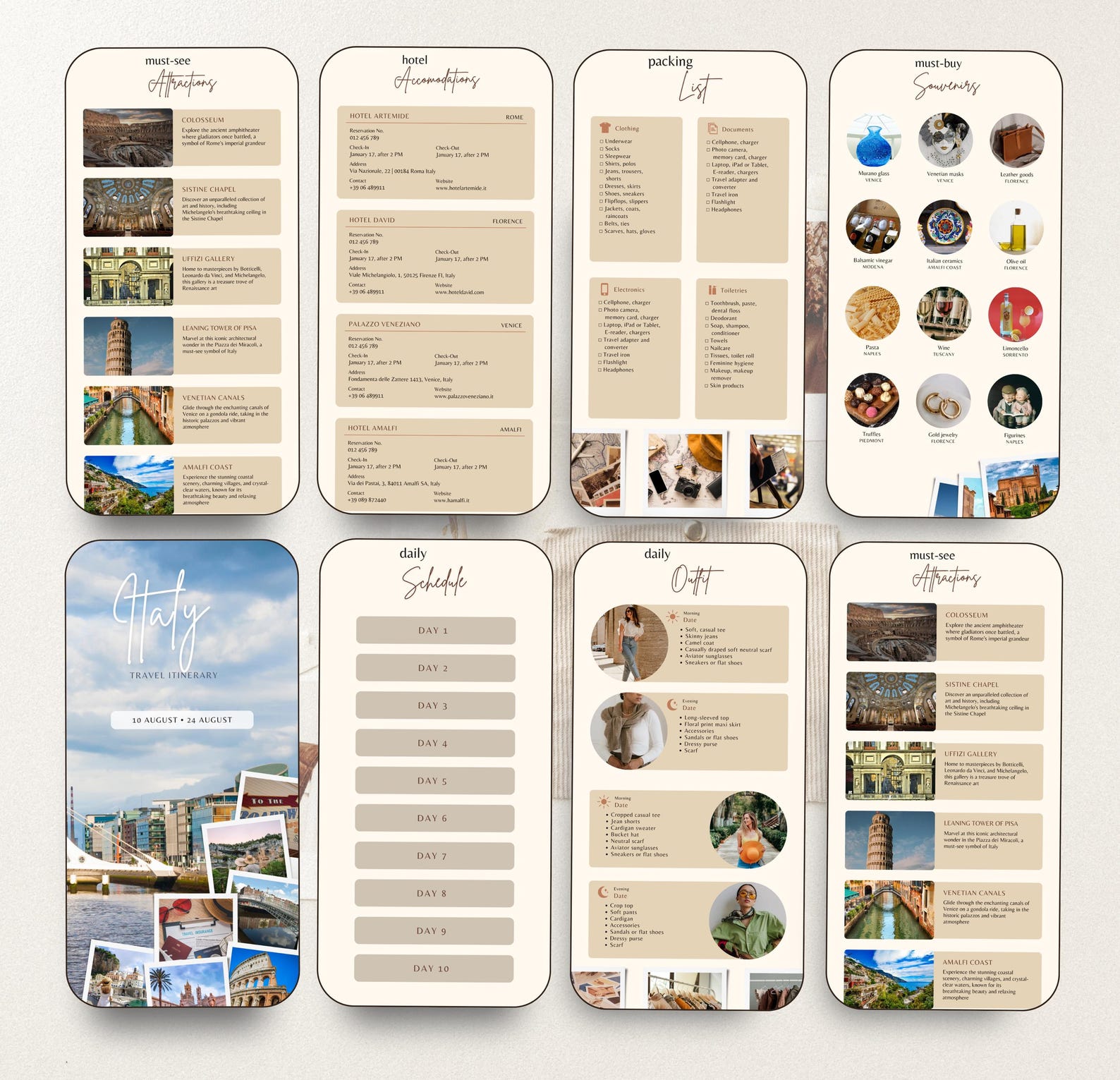Mobile Travel Itinerary Template, Editable Trip Planner (PDF) - Etsy
