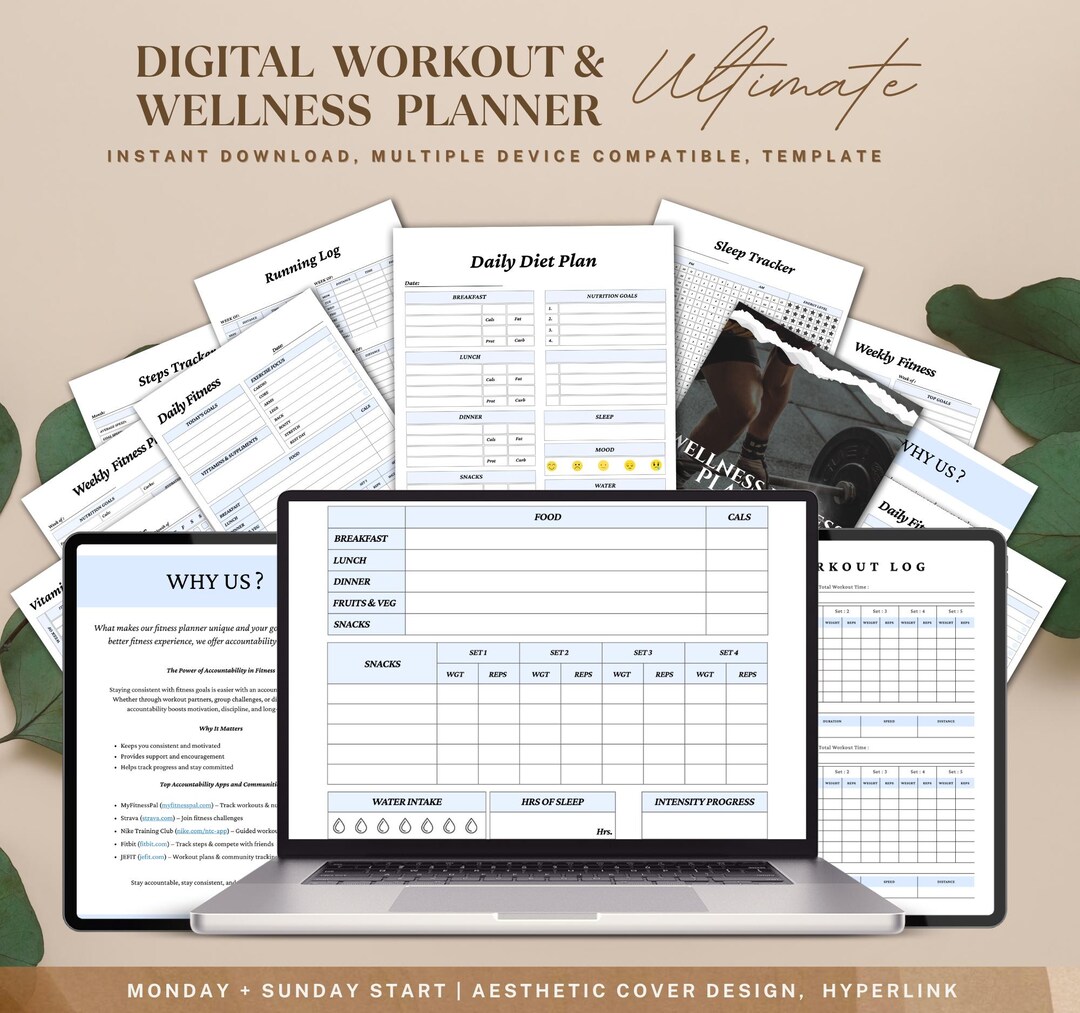 Digital Fitness Planner Template, Workout and Meal Tracker Printable ...