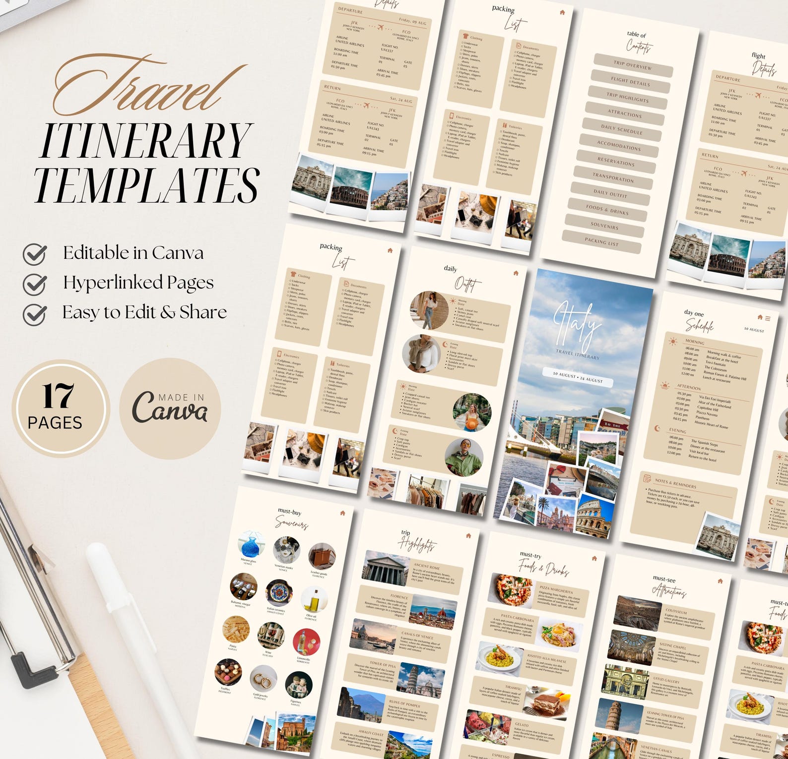 Mobile Travel Itinerary Template, Editable Trip Planner (PDF) - Etsy