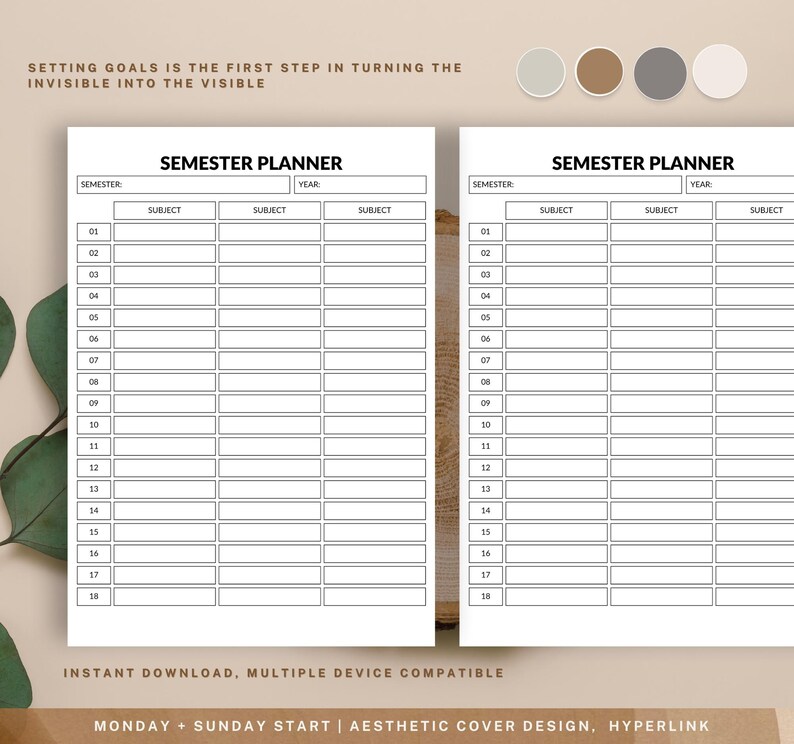 Semester Planner Template for Students to Organize Study Schedule ...