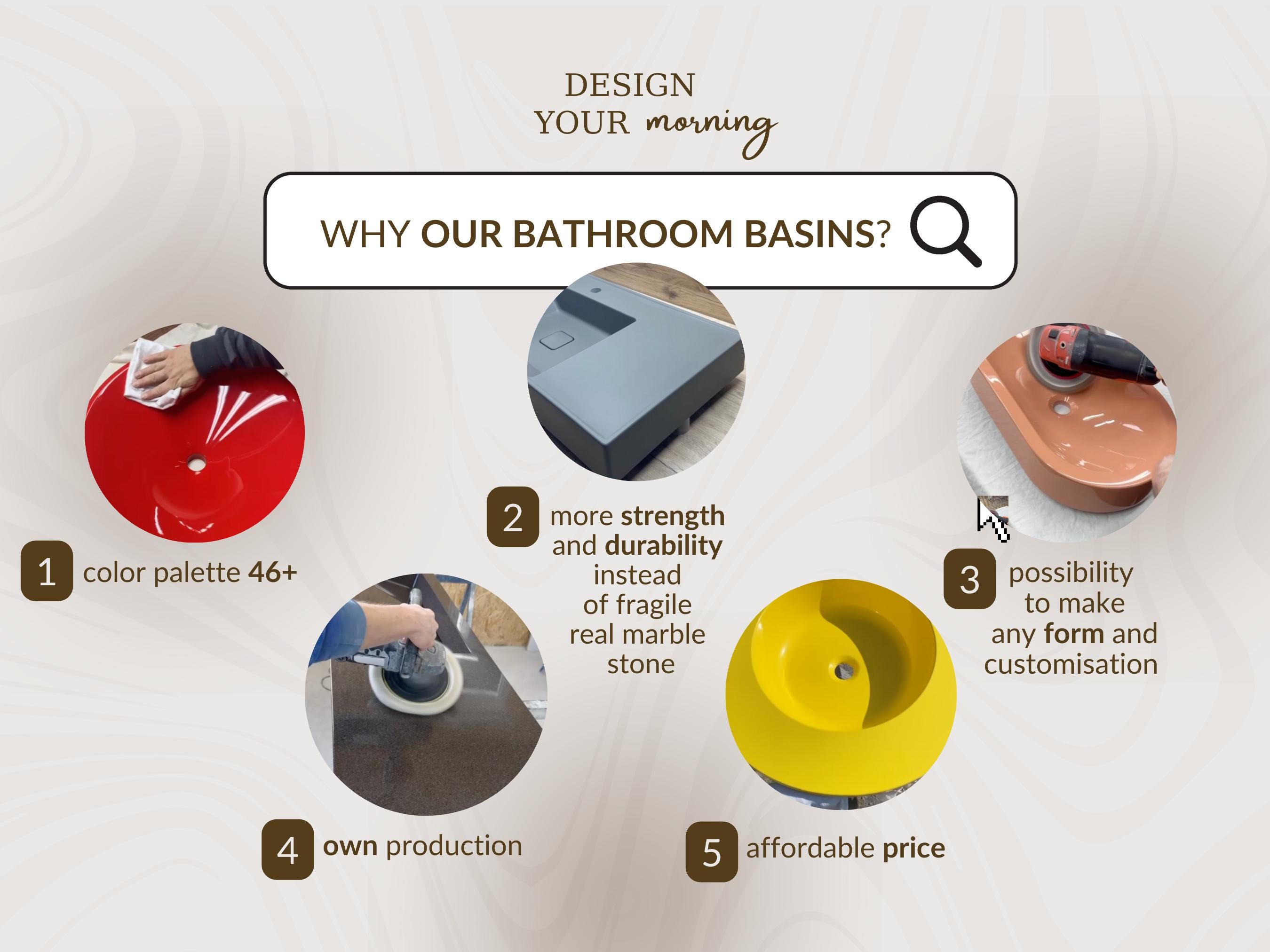 Aesthetic White Basin Rectangle Bathroom Marble Sink Glossy Vanity Top ...
