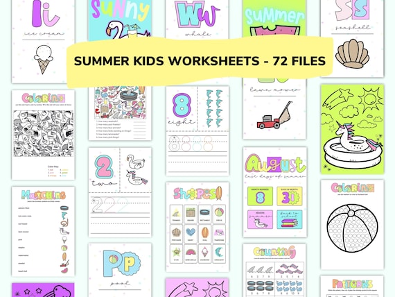 Summer Kid Worksheets (72 Files) / Downloadable File / Digital Worksheets