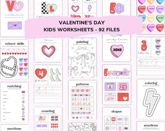 Valentine's Day Kid Worksheets (92 Files) / Downloadable File / Digital Worksheets