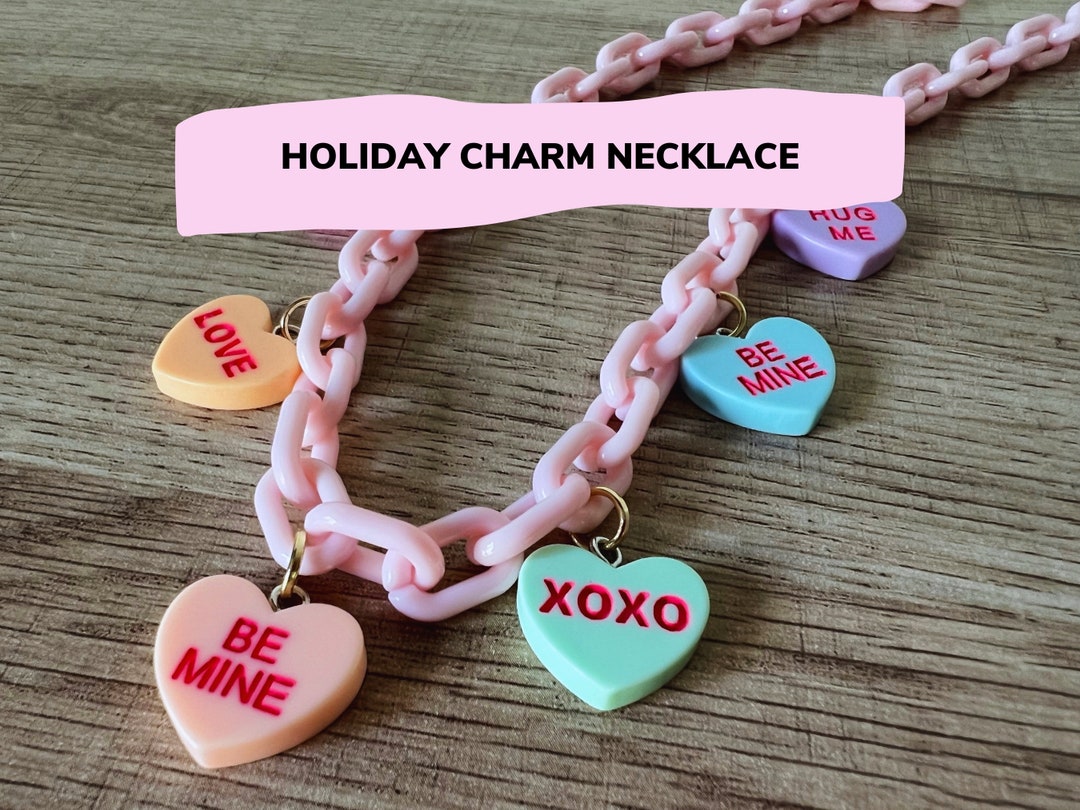 Valentine Heart Charm Necklace - Chain Link - Etsy