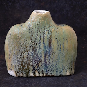 Handmade Green Wabi-Sabi Ceramic Vase - Nature-Inspired Boho Decor, Chamotte Clay, 31 oz
