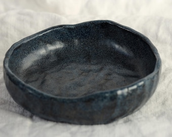 Handmade Ceramic Bowl – One-of-a-Kind Stoneware – Dark Blue Speckled – Salad / Berry / Snack Bowl
