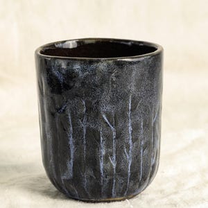 Handcrafted Black Clay Cup with Watercolor Glaze | Unique Ceramic Mug | 150 ml
