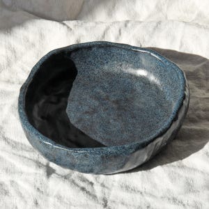 Handmade Ceramic Bowl – One-of-a-Kind Stoneware – Dark Blue Speckled – Salad / Berry / Snack Bowl