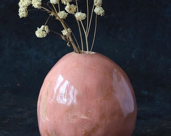 小さな陶器の花瓶、ピンクとグレーの手作りのつぼみ用花瓶 - Etsy 日本