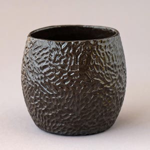 Black Clay Carved Cup | 350ml Handmade Look Mug | Wabi Sabi Rustic Tumbler | Dishwasher Safe