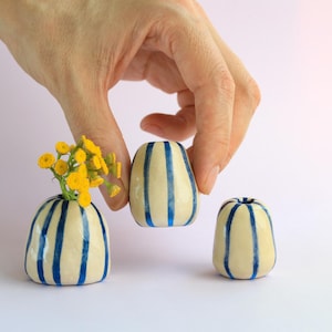 Miniature Ceramic Vases - Handbuilt Blue & White Pottery - Dollhouse Decor