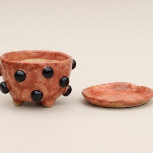 Small Handmade Ceramic Succulent Pot with Drainage | 3 inch Stoneware Planter on Feet with Saucer