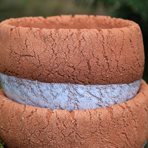 Sukkulenten Pflanzgefäß 2er Set, Wabi Sabi Keramiktöpfe mit Drainage und Untersetzern, rustikale handgefertigte Pflanzentöpfe, Geschenk für Pflanzenliebhaber