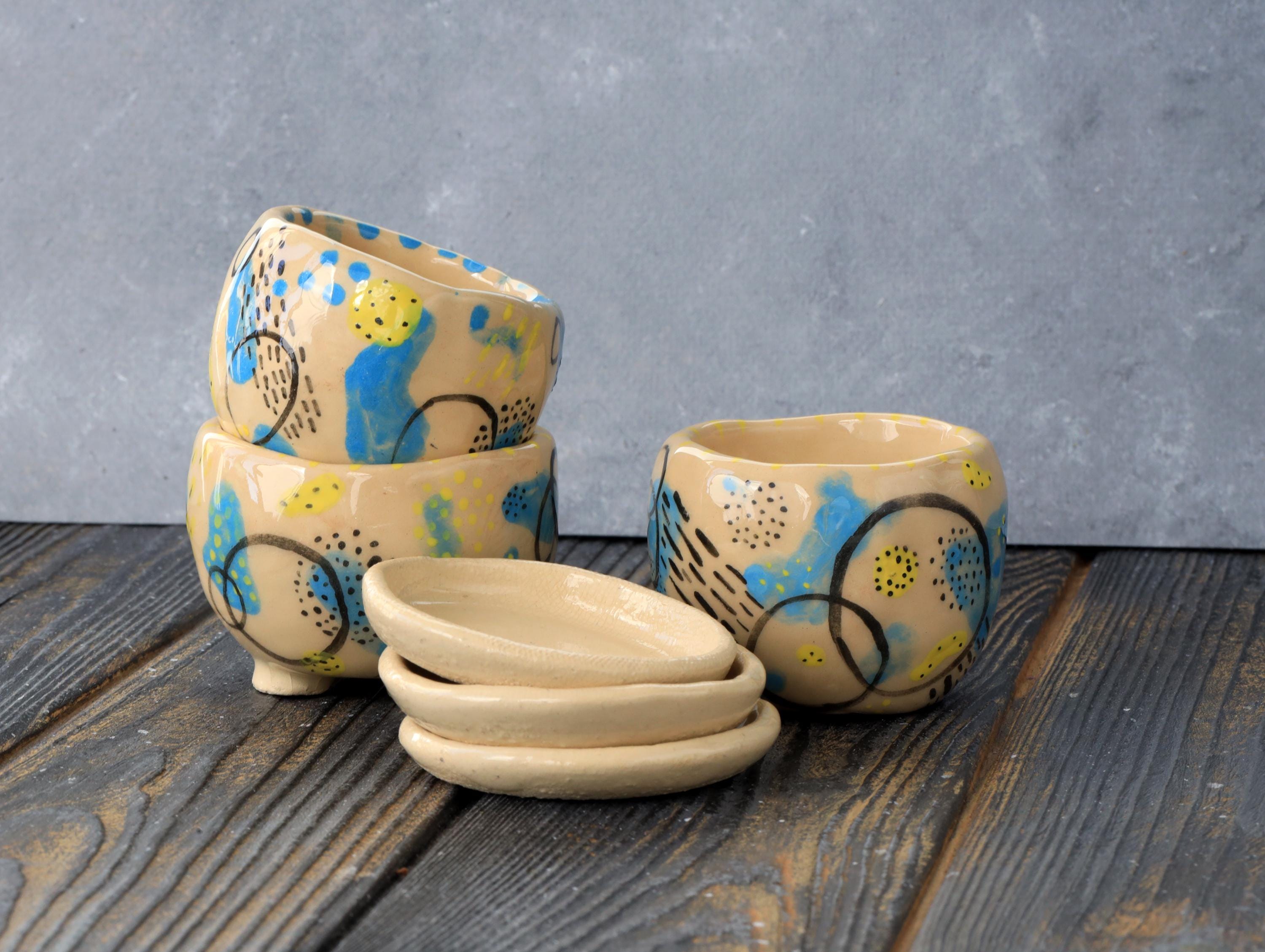 Handmade Mini Succulent Pots Set of 3 With Drainage and Saucer, Small ...