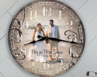 Personalized Photo Clock – Custom Housewarming Gift, Wood Anniversary