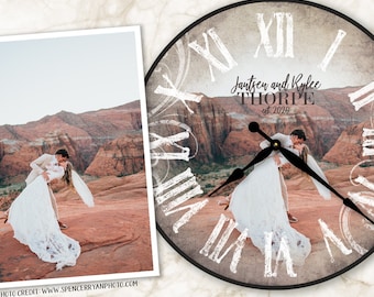 Custom Photo Clock 24 Inch, Personalized Wedding Gift, Home Decor