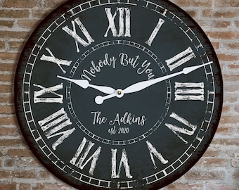 Personalized Rustic Wood Wall Clock: 30" Farmhouse Decor
