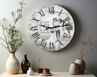 Personalized Photo Clock, Custom Wedding Decor, Large Wooden Wall Clock