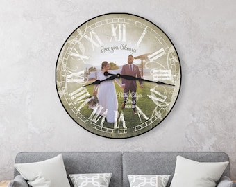 Custom Photo Clock 30 inch, Personalized Wedding Anniversary Gift