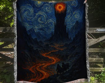 Starry Night Style Woven Blanket: Halfling Village Tapestry - Evil Lord Fantasy Book Tapestry