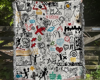 Arazzo intrecciato Pop Art Grunge Art - Design Urban Doodle, Coperta da coach massimalista