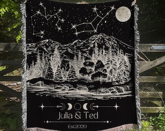 Personalized Zodiac Constellation Woven Blanket: Couple Star Map Gift