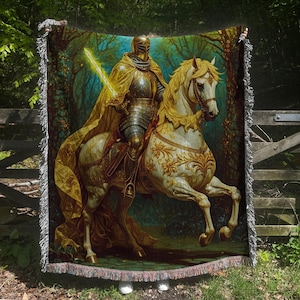 Medieval Knight Woven Blanket: DND Fantasy Art Tapestry Throw