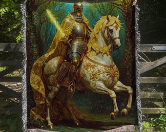 Medieval Knight Woven Blanket: DND Fantasy Art Tapestry Throw