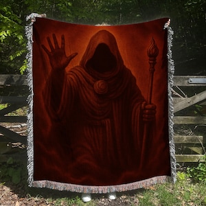 Sorcerer Tapestry Throw Blanket, Dark Fantasy Wizard Home Décor, Gothic Magic Gift- Wizard D&D Woven Tapestry Gift, Gothic Wizard Throw
